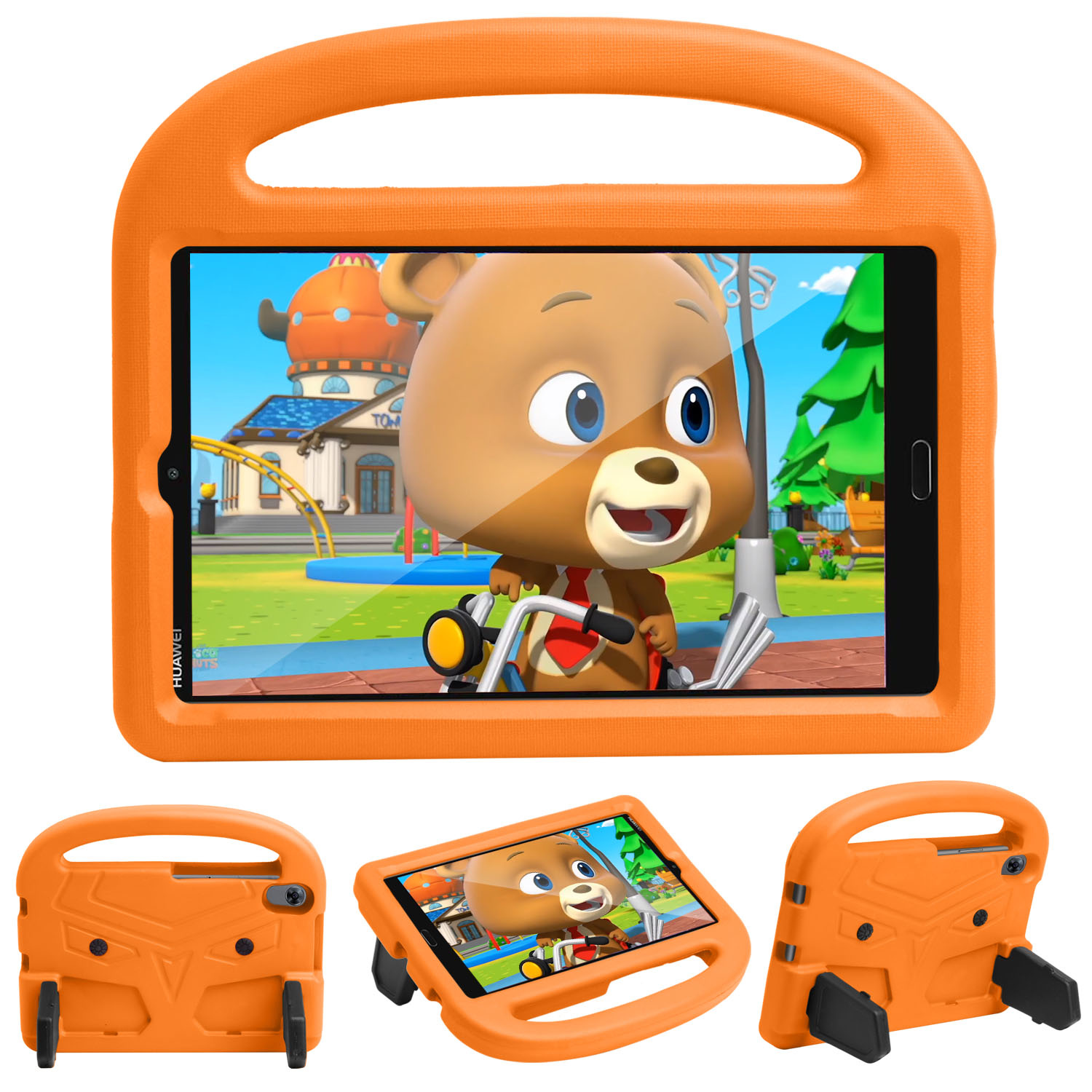 Case2go - Hoes geschikt voor Huawei Mediapad M5 / M6 - 8.4 inch - Schokbestendige case met handvat - Sparrow Kids Cover - Oranje afbeelding