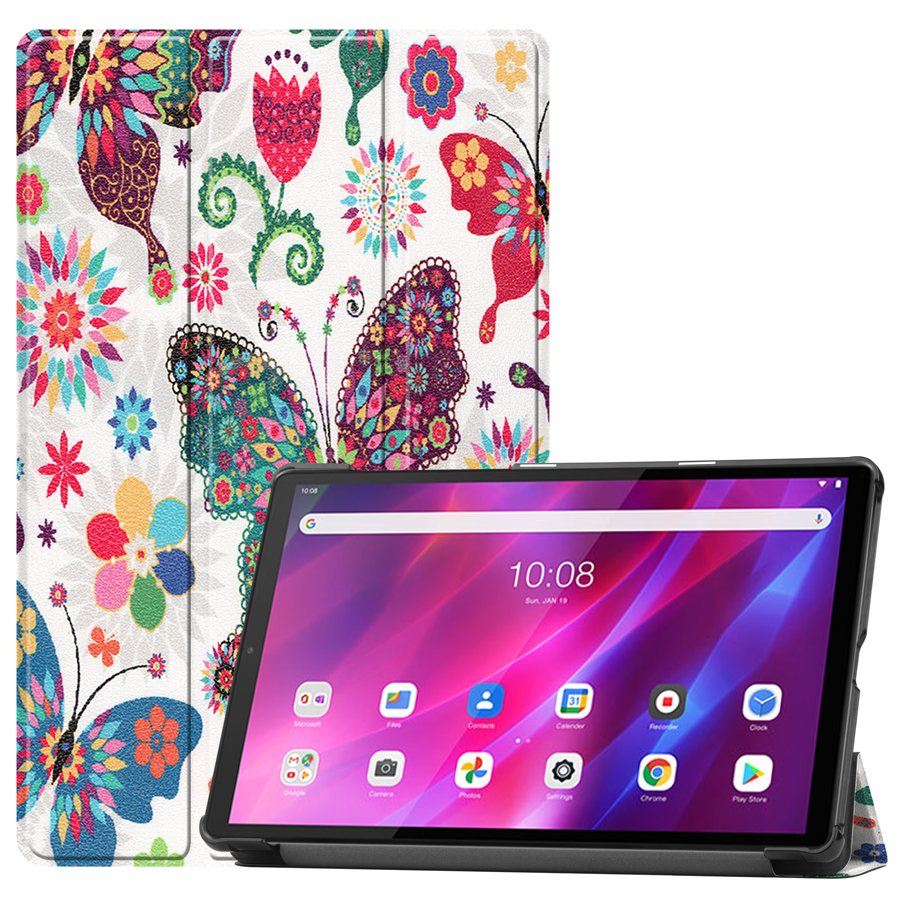 Tablet hoes geschikt voor Lenovo Tab K10 (10.3 Inch) - Tri-Fold Book Case - Vlinders afbeelding