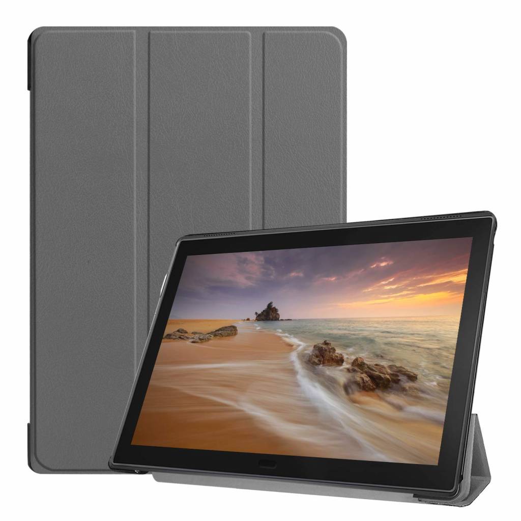 Tablet hoes geschikt voor Tablet hoes geschikt voor Lenovo Tab E10 hoes (TB-X104f) - Tri-Fold Book Case - Grijs afbeelding