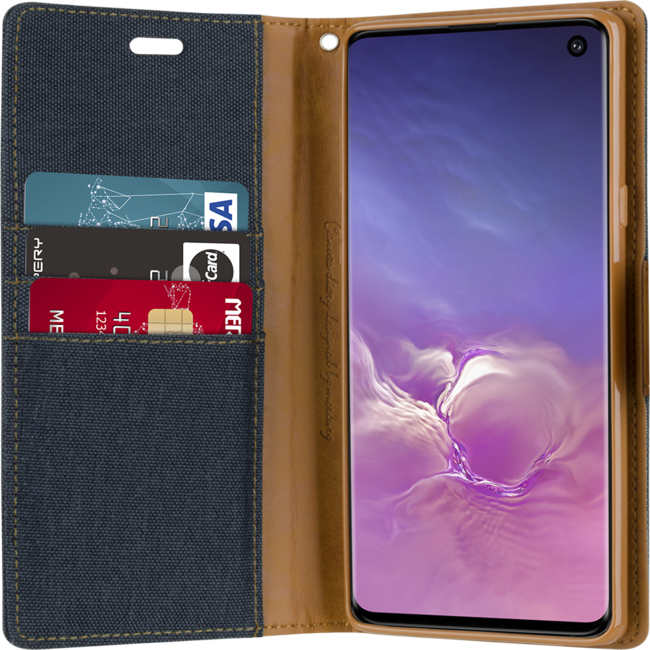 Hoesje geschikt voor iPhone 11 Pro - Mercury Canvas Diary Wallet Case - Hoesje met Pasjeshouder -Donker Blauw