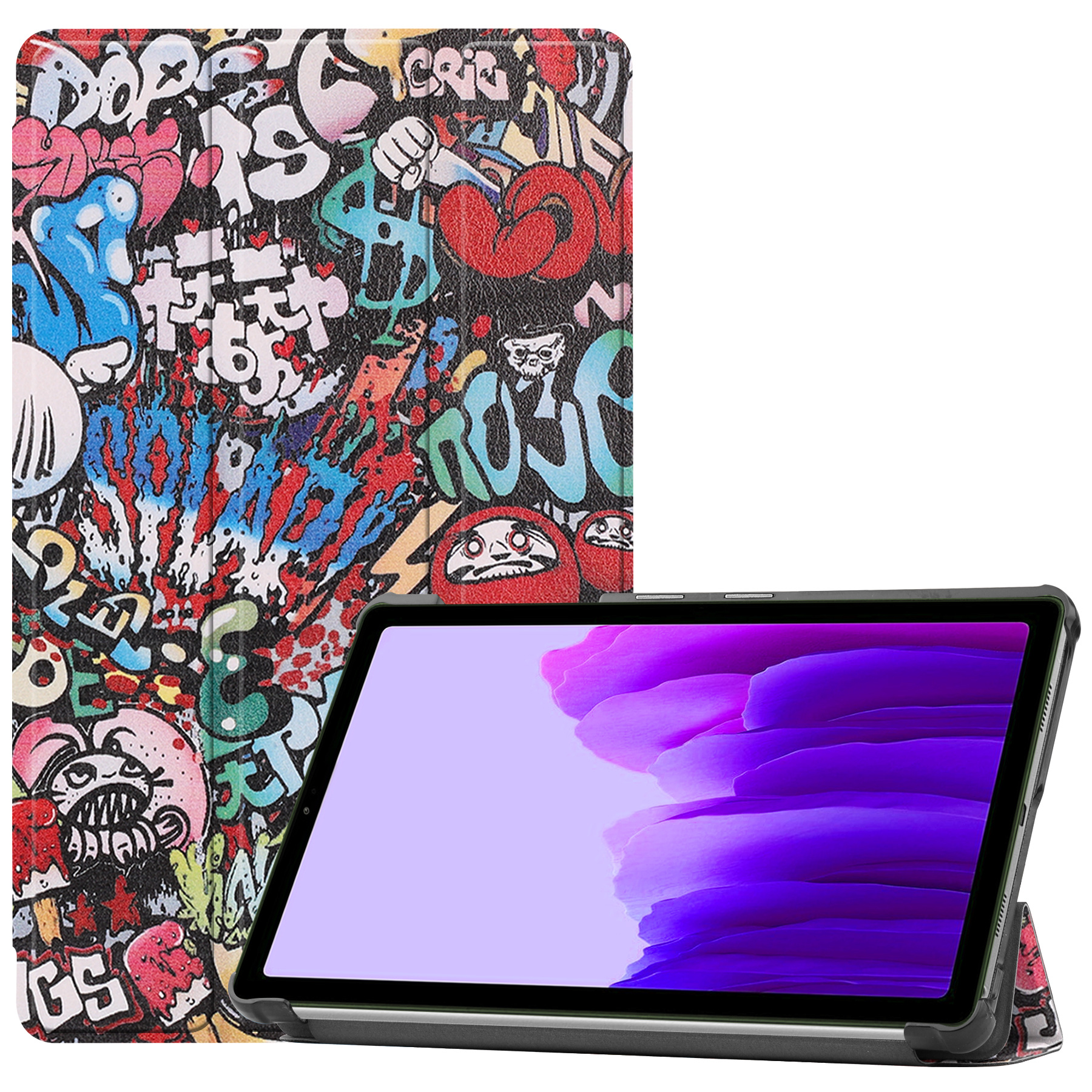 Case2go - Tablet Hoes geschikt voor Samsung Galaxy Tab A7 Lite (2021) - Tri-Fold Book Case - Graffiti afbeelding