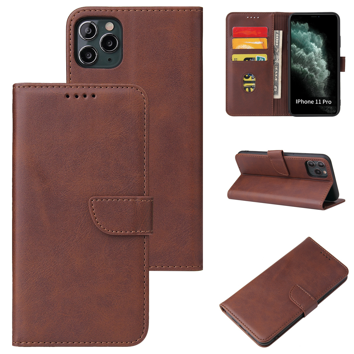 Case2go - Hoesje geschikt voor iPhone 11 Pro Max - Wallet Book Case -  Ruimte voor 3 pasjes - Donker Bruin afbeelding