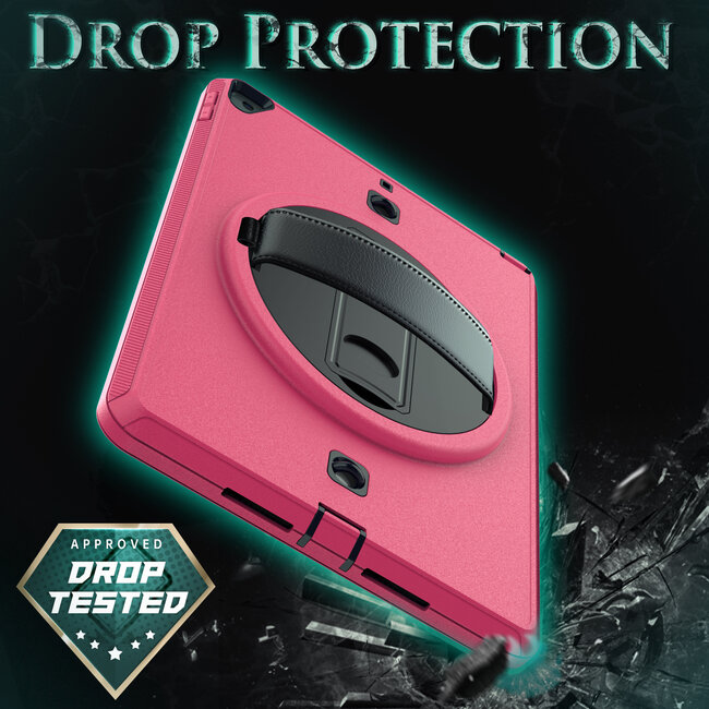 Tablet hoes geschikt voor iPad 10.2 inch 2019 / 2020 / 2021 - Hand Strap Armor - Rugged Case met schouderband - Magenta