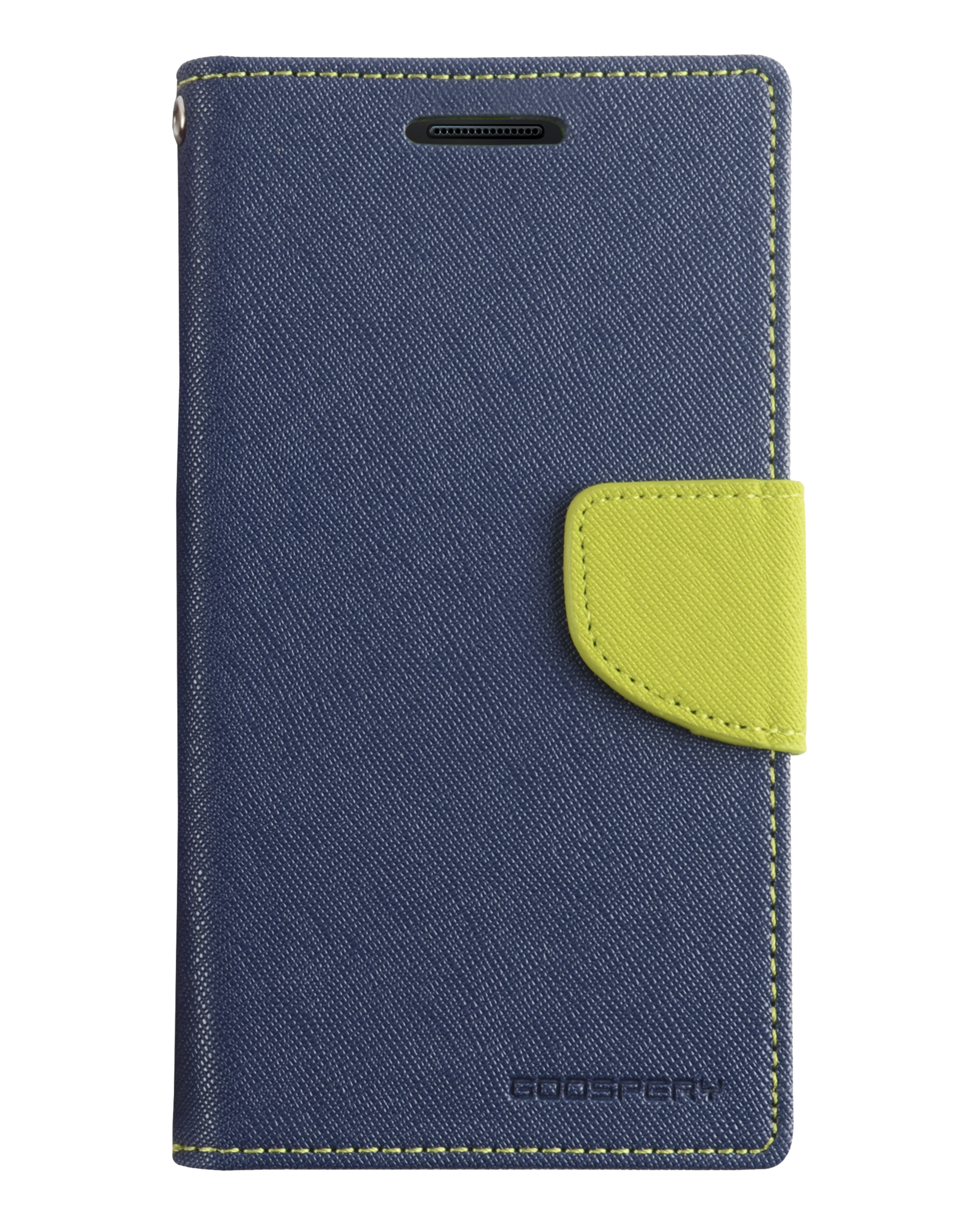 Telefoonhoesje geschikt voor Apple iPhone 13 Pro - Mercury Fancy Diary Wallet Case - Hoesje met Pasjeshouder - Donker Blauw/Lime afbeelding