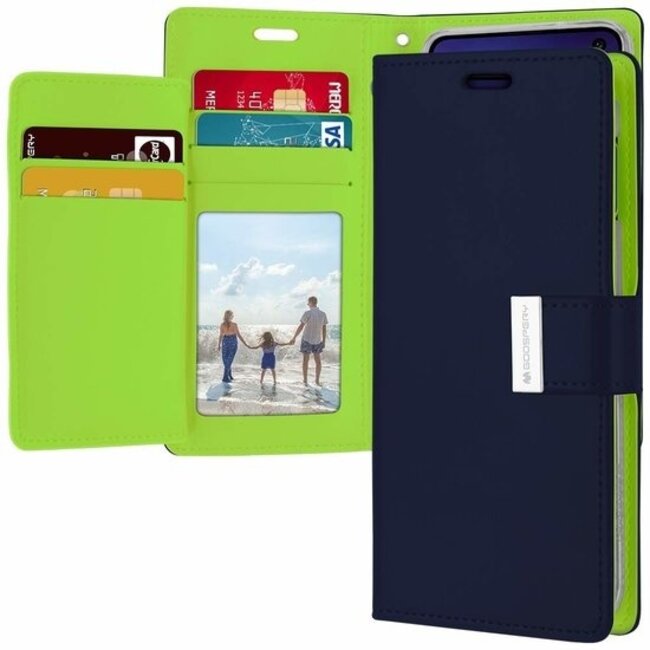 Hoesje geschikt voor Apple iPhone 12 Mini - Goospery Rich Diary Case  - Hoesje met Pasjeshouder - Donker Blauw