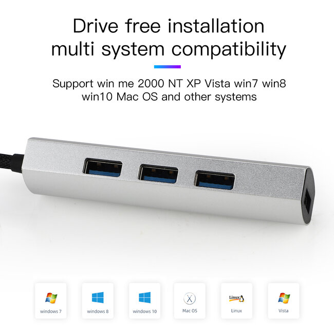 USB Splitter - USB Hub 3.0 - 4 Poorten - USB 3.0 aansluiting - Aluminium - Zilver