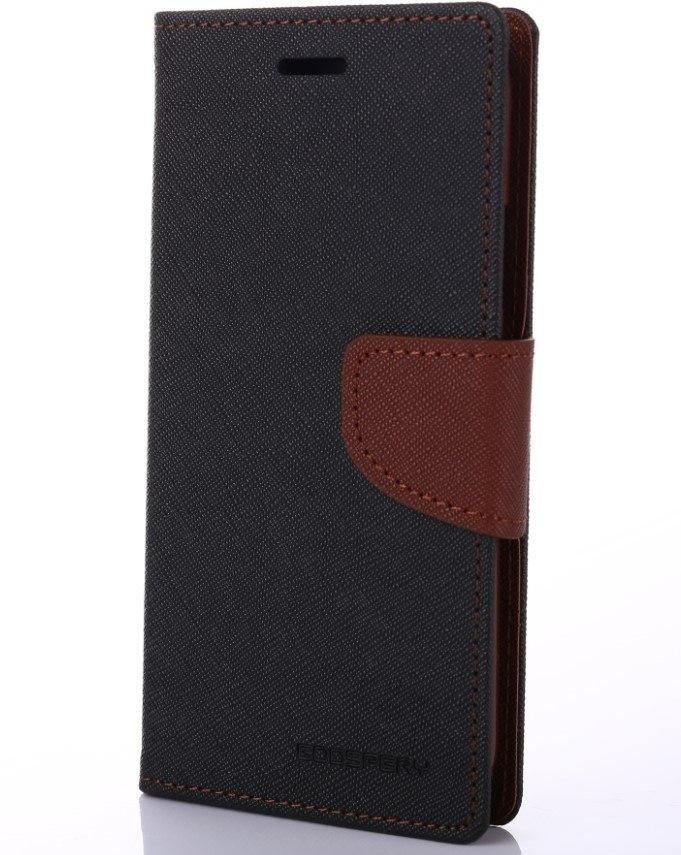 Telefoonhoesje geschikt voor Apple iPhone 13 Mini - Mercury Fancy Diary Wallet Case - Hoesje met Pasjeshouder - Zwart/Bruin afbeelding