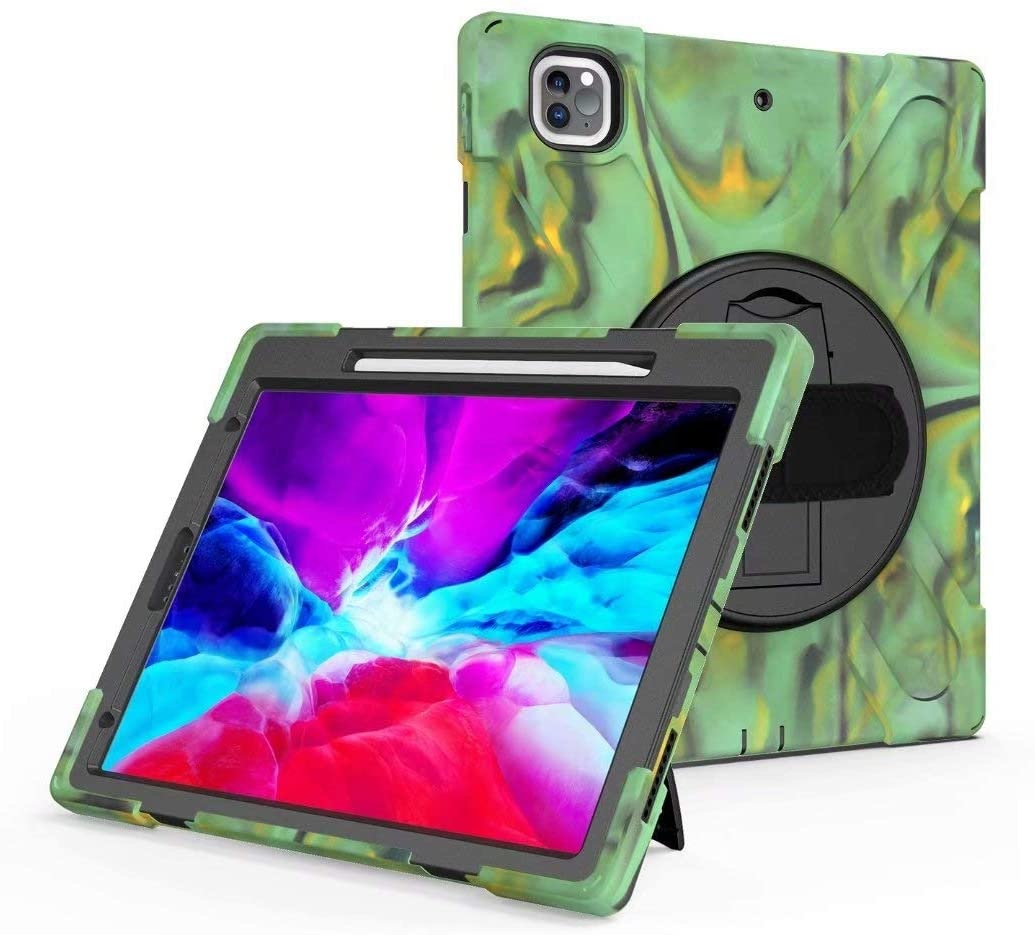 Tablet hoes geschikt voor iPad Pro 12.9 (2018/2020) - Hand Strap Armor Case - Camouflage afbeelding