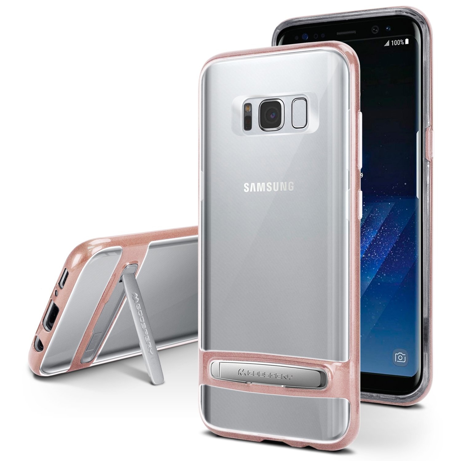 Samsung Galaxy A8 Plus (2018) bumper - Goospery Dream Stand Bumper Case - Rosé Goud afbeelding