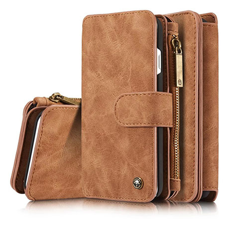 CaseMe - Samsung Galaxy S21 Plus Hoesje - Back Cover met Ritssluiting - Bruin afbeelding