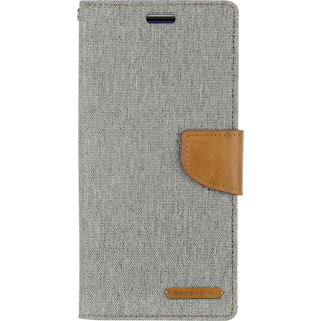 Telefoonhoesje geschikt voor iPhone 13 Mini - Mercury Canvas Diary Wallet Case - Hoesje met Pasjeshouder - Grijs