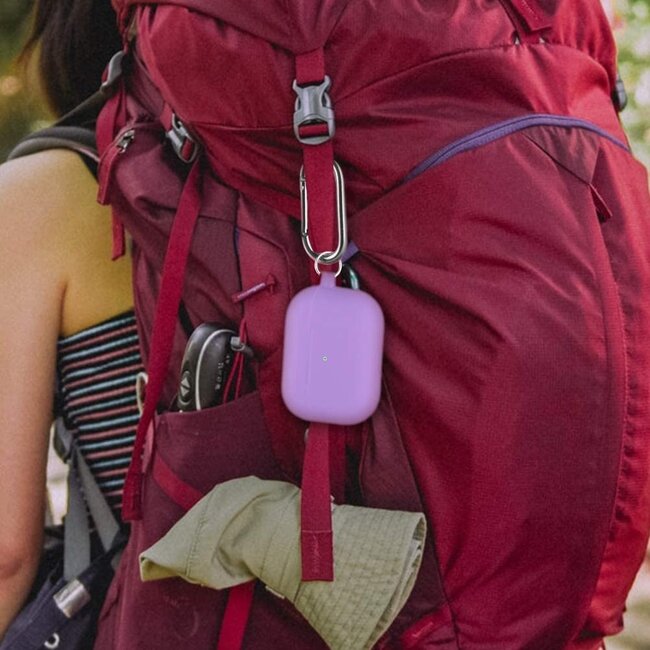 Goospery - Hoes geschikt voor Airpods Pro Case - Siliconen beschermhoes met opdruk  - Paars