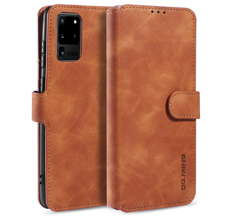 caseme - Hoesje geschikt voor Samsung Galaxy S20 Ultra - met magnetische sluiting - ming serie - leren book case - licht bruin afbeelding