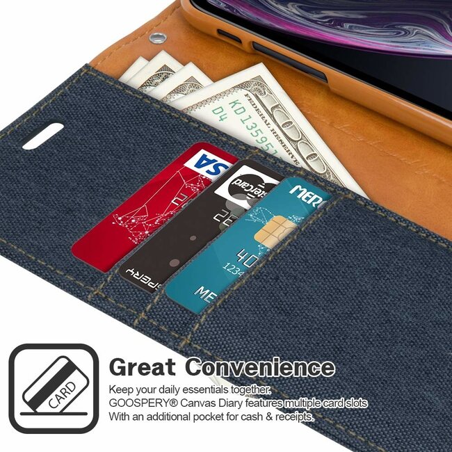 Hoesje geschikt voor Samsung Galaxy J4 - mercury canvas diary wallet case - donker blauw