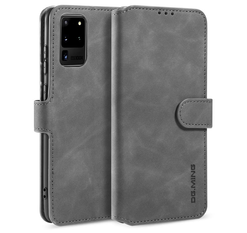 caseme - Hoesje geschikt voor Samsung Galaxy S20 Ultra - met magnetische sluiting - ming serie - leren book case - grijs afbeelding