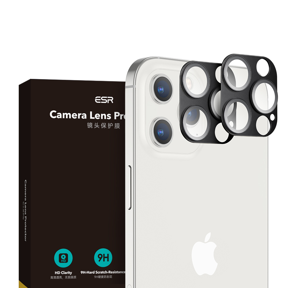 Screenprotector geschikt voor iPhone 12 Pro - Full Cover Camera lens screenprotector - Tempered Glass - Zwart (2-Pack) afbeelding