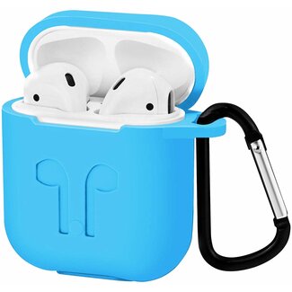 Case2go Case2go - Hoesje geschikt voor Apple Airpods - Siliconen Airpods Hoes met Karabijnhaak - Case voor Airpods 1/2 - Licht Blauw