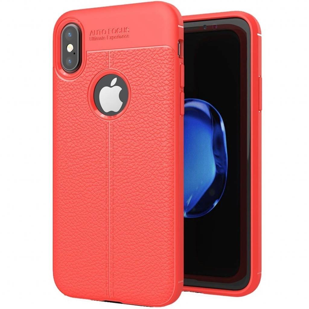 Litchi Leather TPU Case geschikt voor iPhone X / XS - Rood afbeelding
