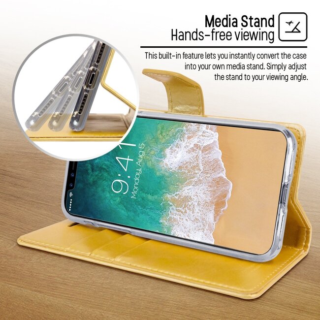 Hoesje geschikt voor Samsung Galaxy A8 Plus (2018) hoes - Blue Moon Diary Wallet Case - Goud