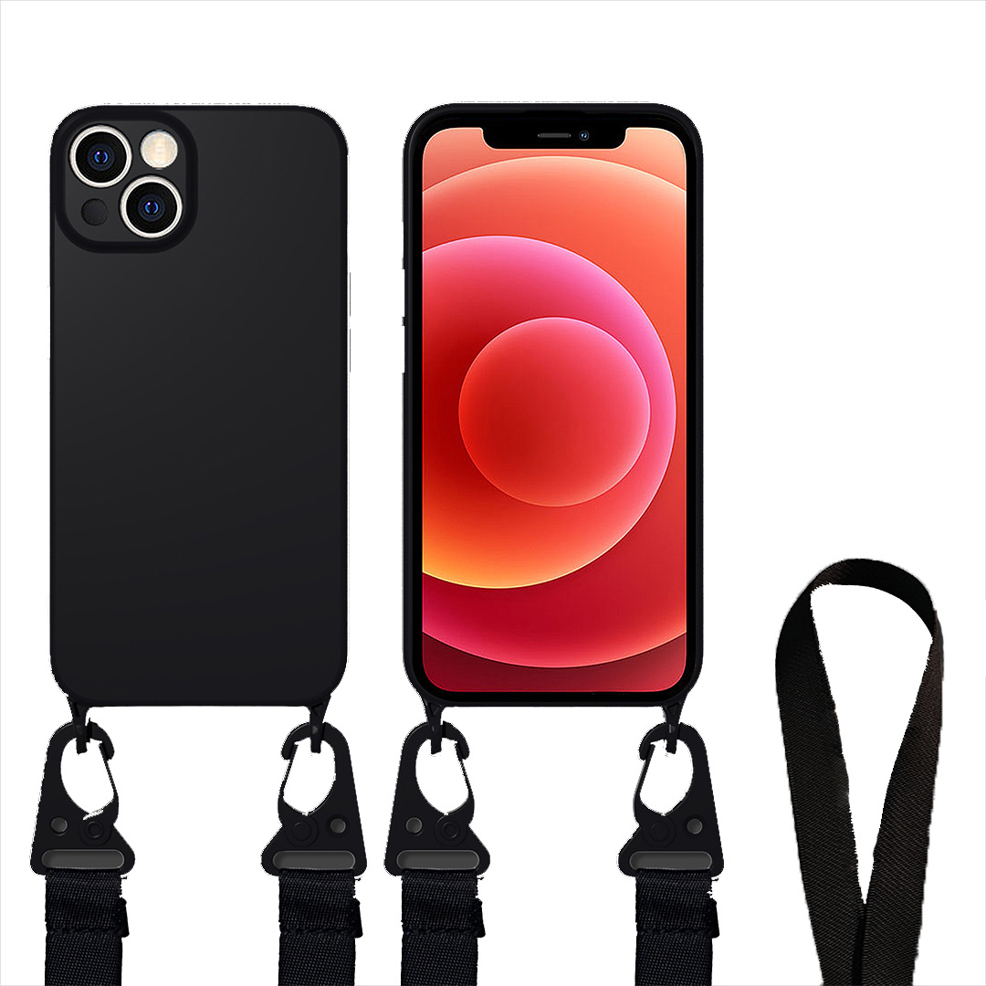 Hoesje Met Koord geschikt voor Apple iPhone 13 Pro - TPU Case - Siliconen Back Cover - Zwart afbeelding