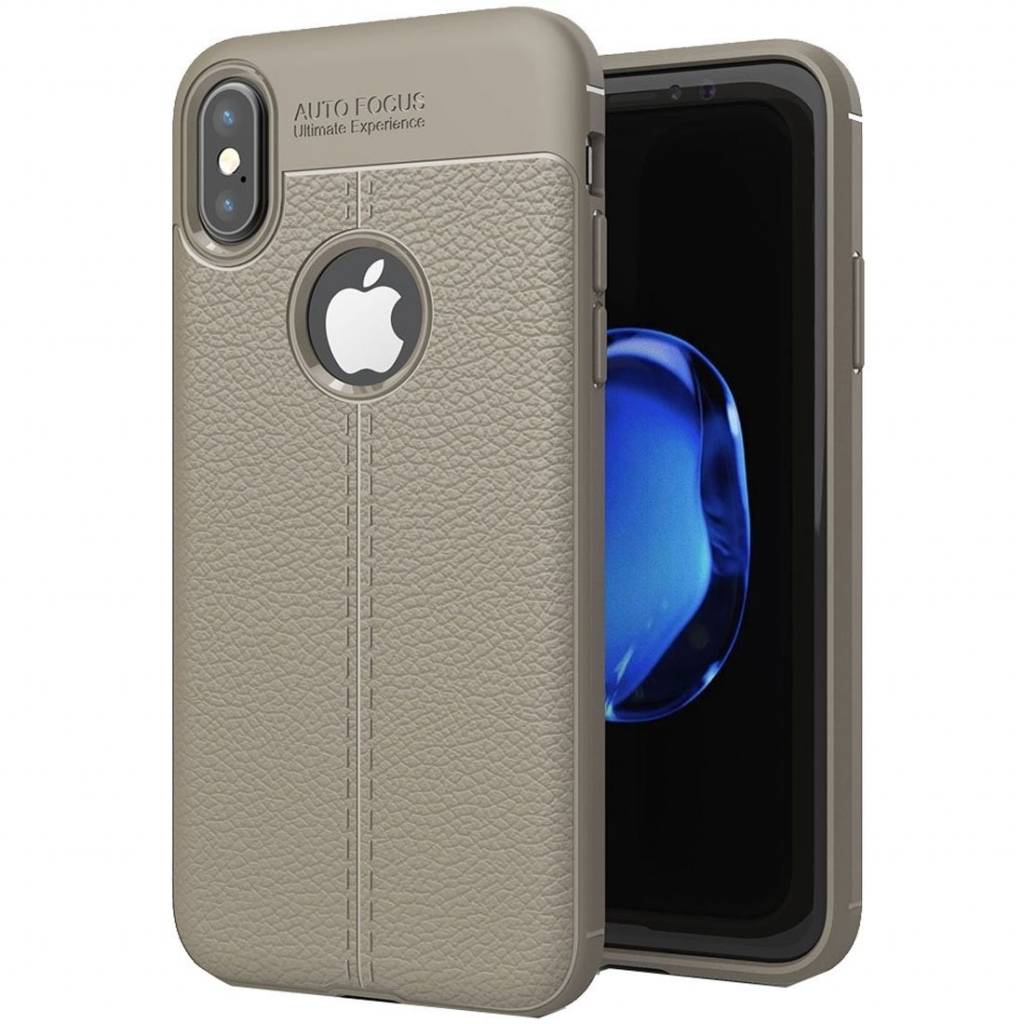 Litchi Leather TPU Case geschikt voor iPhone X / XS - Grijs afbeelding