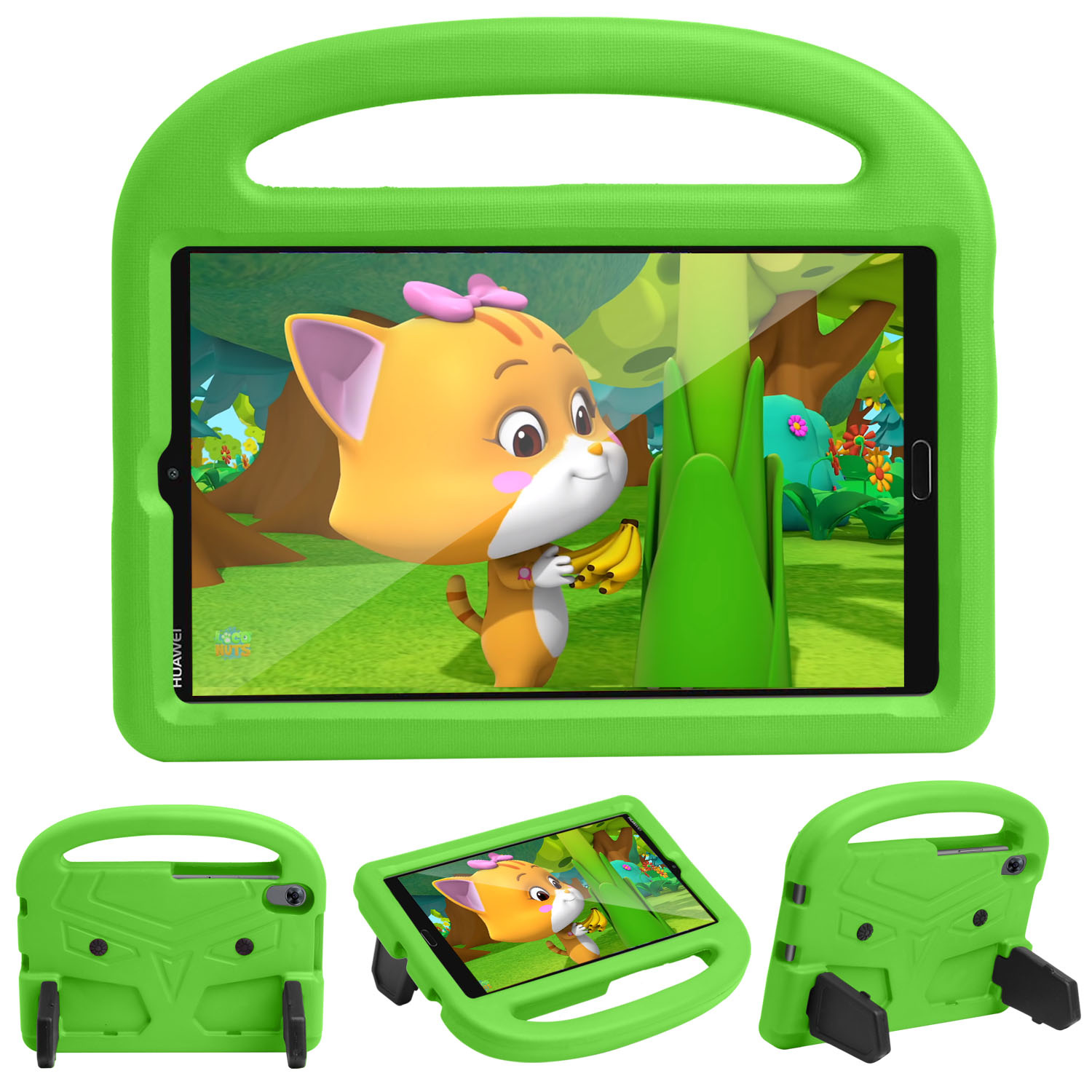 Case2go - Hoes geschikt voor Huawei Mediapad M5 / M6 - 8.4 inch - Schokbestendige case met handvat - Sparrow Kids Cover - Groen afbeelding