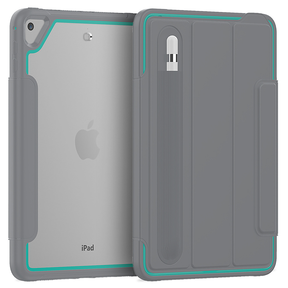 Tablet hoes geschikt voor Apple iPad Mini 7.9 (2019) - Tri-Fold Book Case met Transparante Back Cover en Pencil Houder - Licht Blauw/Grijs afbeelding