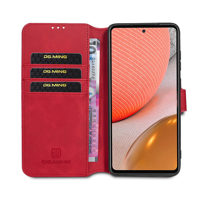 caseme - Hoesje geschikt voor Samsung Galaxy A72 - met magnetische sluiting - ming serie - leren book case - rood