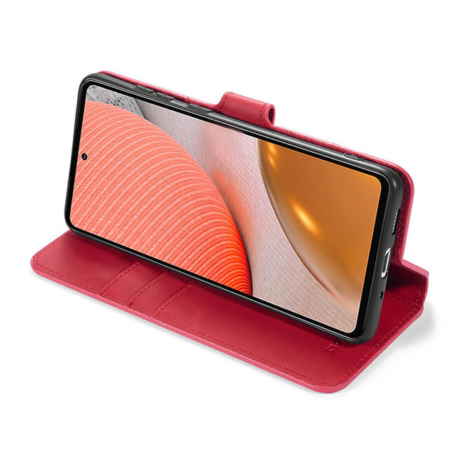 caseme - Hoesje geschikt voor Samsung Galaxy A72 - met magnetische sluiting - ming serie - leren book case - rood