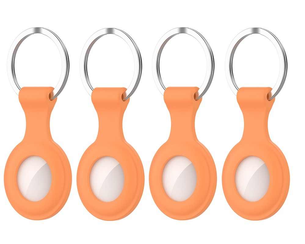 4-Pack - Siliconen Hoesje geschikt voor Apple Airtag - Sleutelhanger - Oranje afbeelding