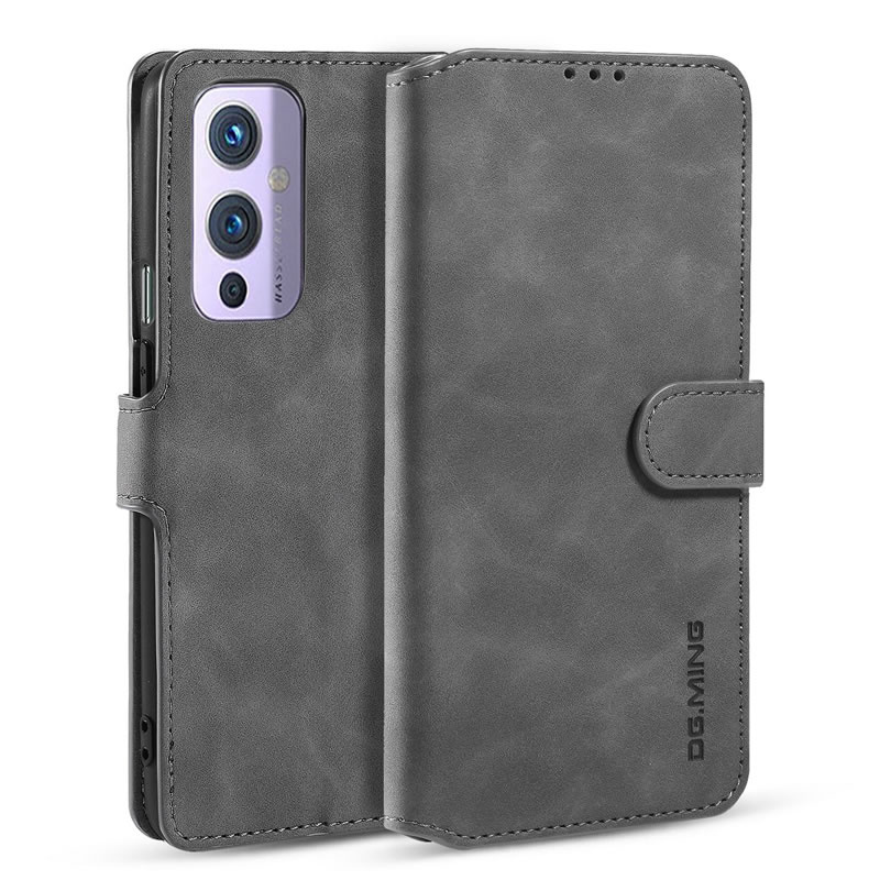 CaseMe - OnePlus 9 Hoesje - Met Magnetische Sluiting - Ming Serie - Leren Book Case - Grijs afbeelding