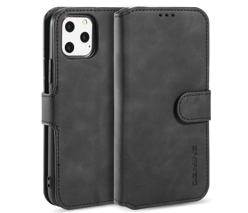 CaseMe - Hoesje geschikt voor iPhone 12 Pro Max - Met Magnetische Sluiting - Ming Serie - Leren Book Case - Zwart afbeelding