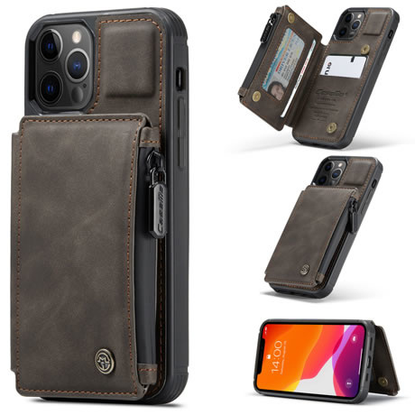 CaseMe - Telefoonhoesje geschikt voor Apple iPhone 13 Pro Max - Back Cover - met RFID Pasjeshouder - Donker Bruin afbeelding