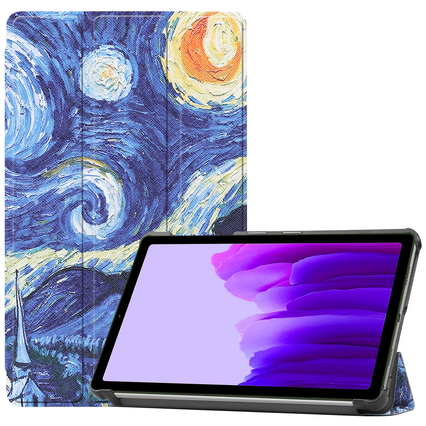 Case2go - Tablet Hoes geschikt voor Samsung Galaxy Tab A7 Lite (2021) - Tri-Fold Book Case - Sterrenhemel afbeelding