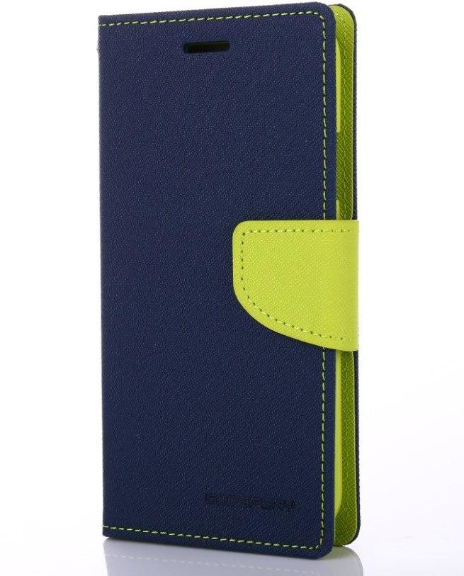 Telefoonhoesje geschikt voor Apple iPhone 13 Pro Max - Mercury Fancy Diary Wallet Case - Hoesje met Pasjeshouder - Donker Blauw/Lime afbeelding