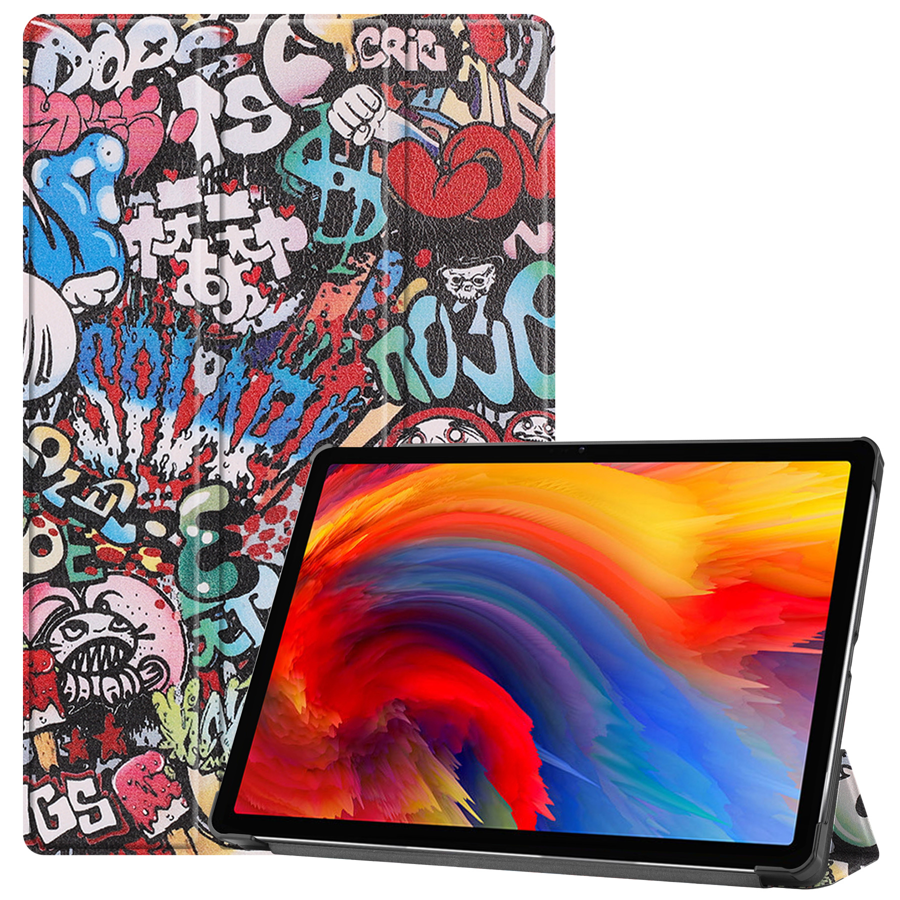 Tablet hoes geschikt voor Lenovo Tab P11 Plus (11 inch) - Tri-Fold Book Case - Graffiti afbeelding