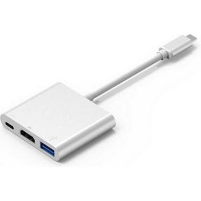 USB-C naar HDMI, USB en USB-C adapter - 20 cm - 1080p - Zilver