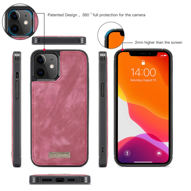CaseMe - Telefoonhoesje geschikt voor Apple iPhone 13 Mini - 2 in 1 Book Case en Back Cover - Rood