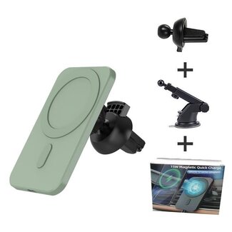 Case2go Autohouder / Telefoonhouder Auto bevestiging op Ventilatierooster met telescopische Arm geschikt voor Apple iPhone 12 / magnetische ring &amp; oplaadfunctie - Groen
