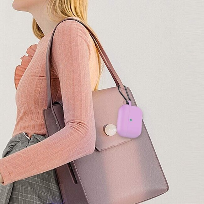 Goospery - Hoes geschikt voor Airpods Pro Case - Siliconen beschermhoes met opdruk  - Paars