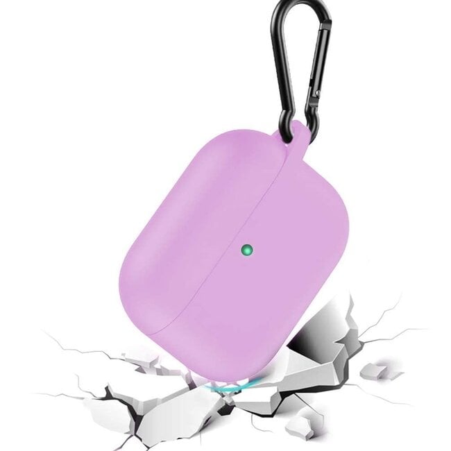 Goospery - Hoes geschikt voor Airpods Pro Case - Siliconen beschermhoes met opdruk  - Paars