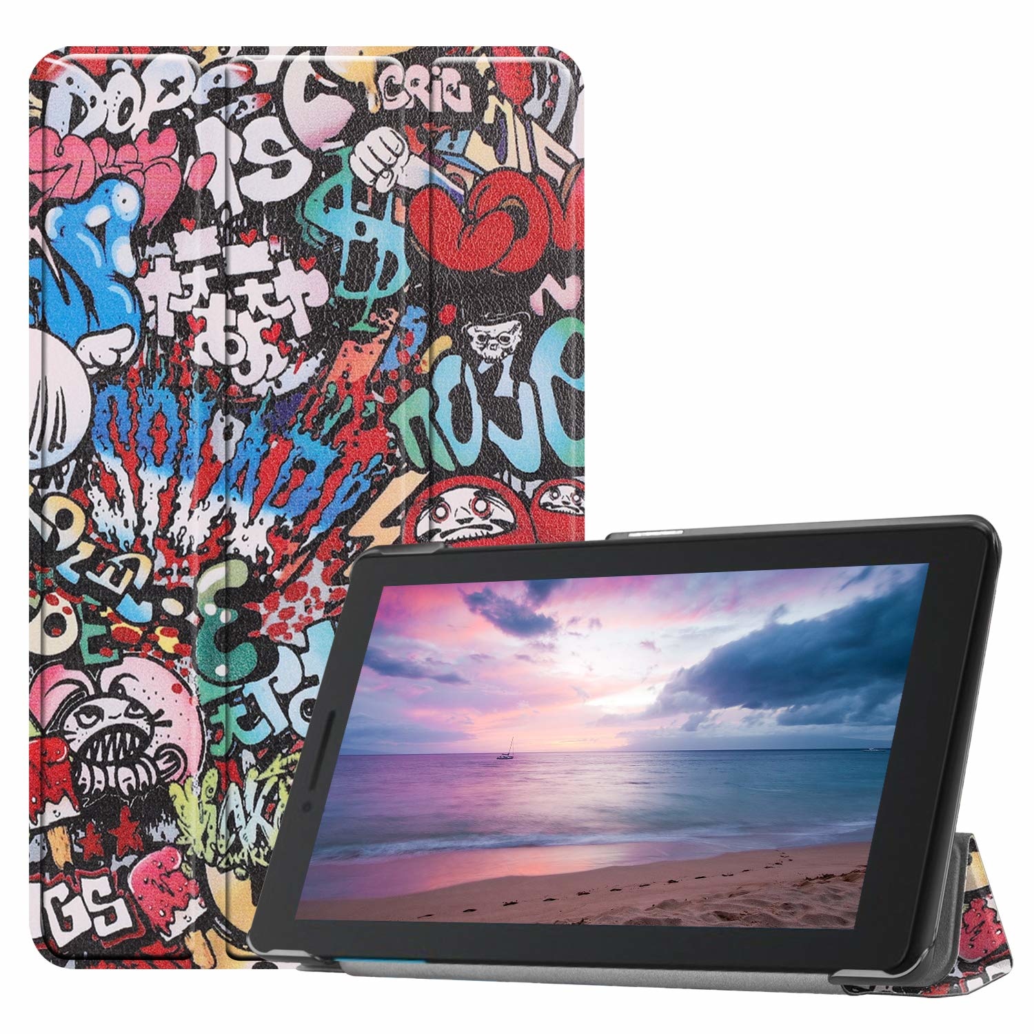 Tablet hoes geschikt voor Lenovo Tab E8 hoes (TB-8304F) - Tri-Fold Book Case - Graffiti afbeelding