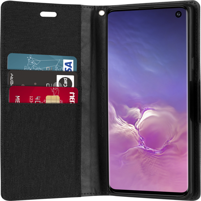 Hoesje geschikt voor Samsung Galaxy A72 5G -Mercury Canvas Diary Wallet Case - Hoesje met Pasjeshouder - Zwart