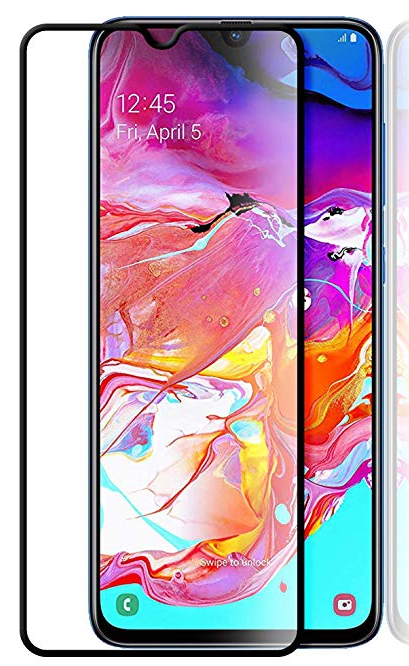 Screenprotector geschikt voor Samsung Galaxy A70 - Full Cover Screenprotector - Gehard Glas - Zwart afbeelding