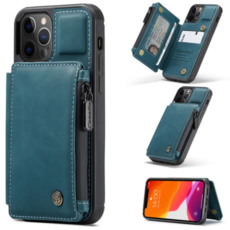 CaseMe - Telefoonhoesje geschikt voor Apple iPhone 13 Pro Max - Back Cover - met RFID Pasjeshouder - Blauw afbeelding