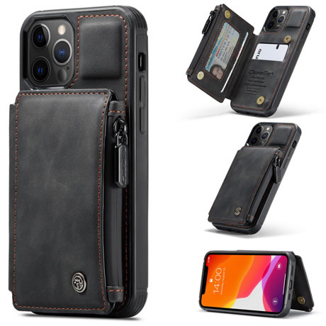 CaseMe - Telefoonhoesje geschikt voor Apple iPhone 13 Pro Max - Back Cover - met RFID Pasjeshouder - Zwart afbeelding