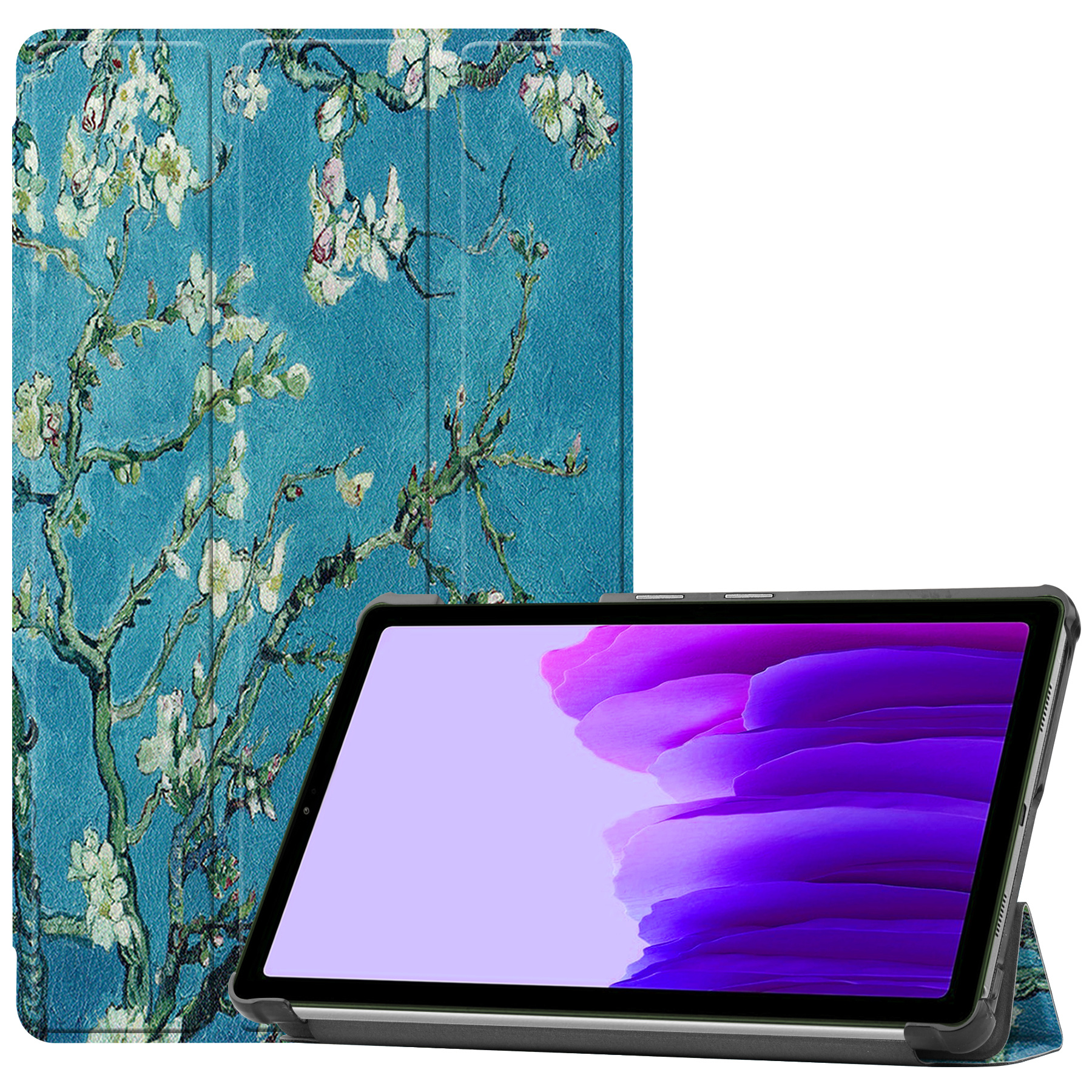 Case2go - Tablet Hoes geschikt voor Samsung Galaxy Tab A7 Lite (2021) - Tri-Fold Book Case - Witte Bloesem afbeelding
