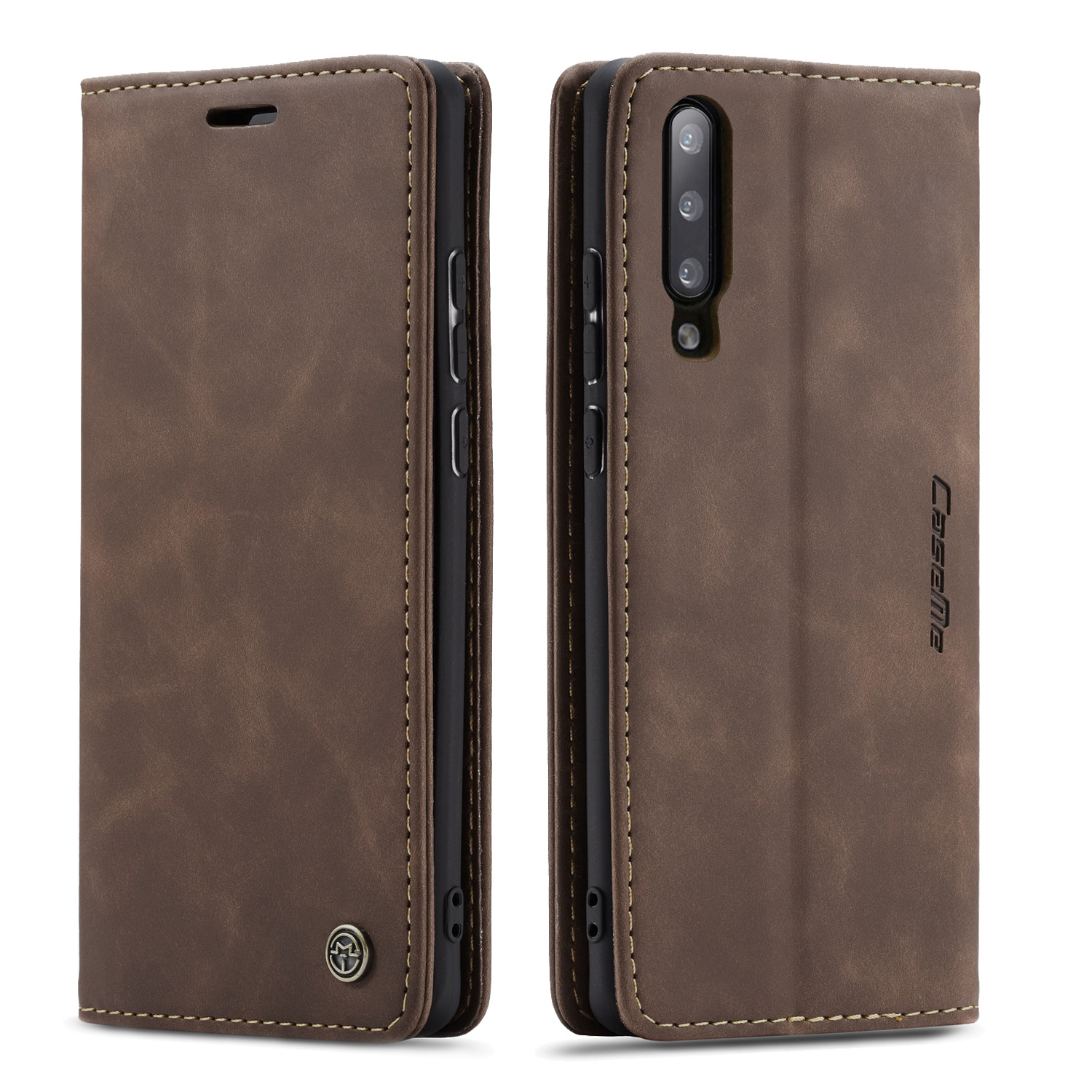CaseMe - Xiaomi Mi 9 hoesje - Wallet Book Case - Magneetsluiting - Donker Bruin afbeelding