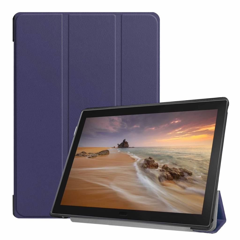Tablet hoes geschikt voor Tablet hoes geschikt voor Lenovo Tab E10 hoes (TB-X104f) - Tri-Fold Book Case - Donker Blauw afbeelding