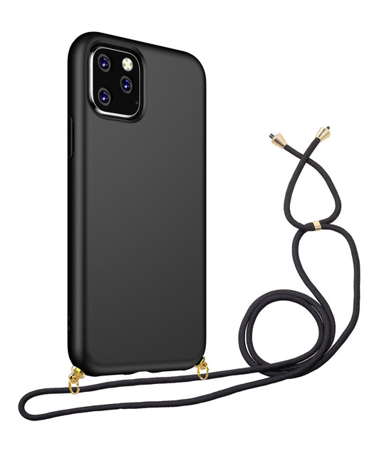 Hoesje Met Koord geschikt voor Apple iPhone 12 Pro Max - TPU Case - Siliconen Back Cover - Zwart afbeelding